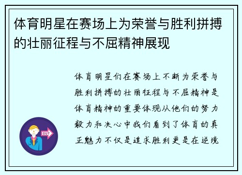 体育明星在赛场上为荣誉与胜利拼搏的壮丽征程与不屈精神展现