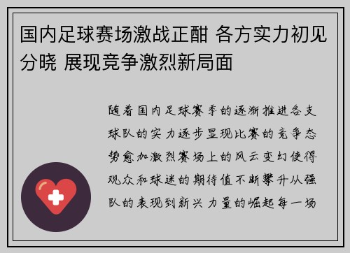 国内足球赛场激战正酣 各方实力初见分晓 展现竞争激烈新局面